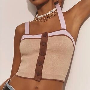 NWT Maeve (Anthro) Square-Neck Crop Sweater Tank, Purple/Brown/Tan Size XS